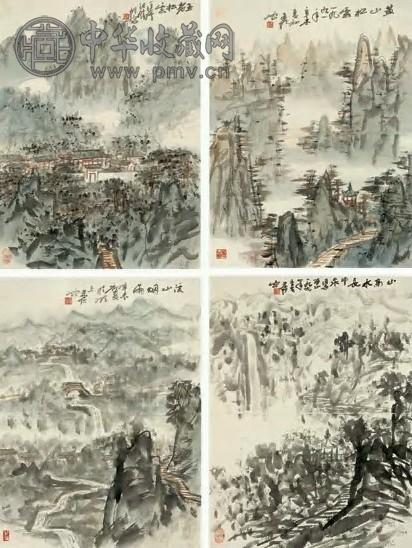 朱恒 四季山水 四屏 设色纸本