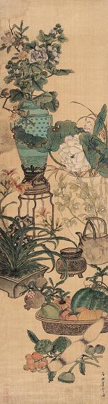 李墅 等 夏日清供图 立轴 设色纸本