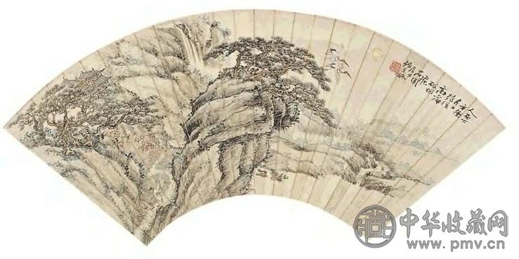 张克龢 松鹤长春 扇面 设色纸本