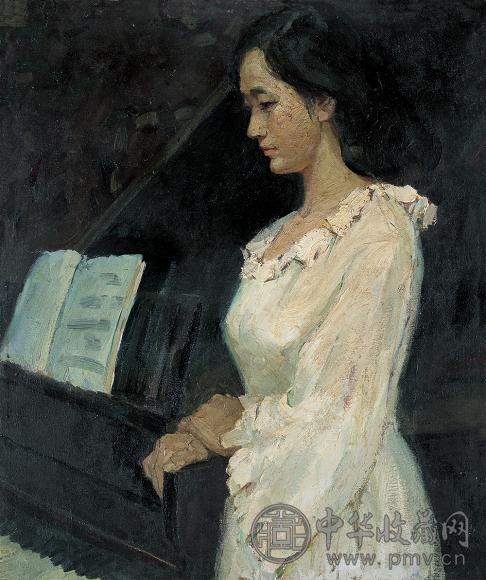韦蓉 钢琴女 布面