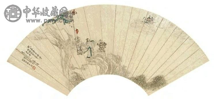 葛尊 富贵寿考 扇面 设色纸本