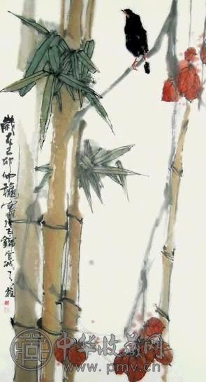 秦天柱 花鸟 镜心 设色纸本