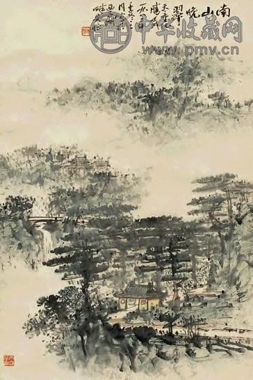 朱恒 1982年作 南山晚翠 立轴 设色纸本