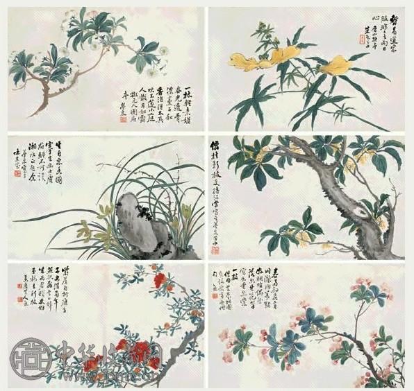 朱熊 十二花信图 册页(12开选6) 纸本设色