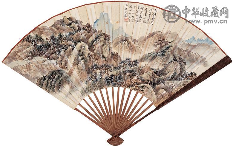 顾麟士 左孝同 1924年作 清风翠岫 楷书 成扇 设色纸本