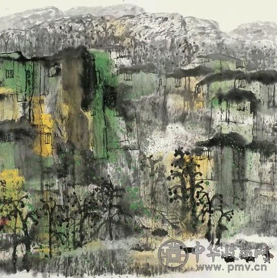 赵卫 1990年作 山居牧羊图 立轴 设色纸本