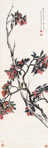 吴杏芬 1920年作 大利图 立轴 设色纸本