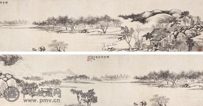 李嘉福 壬午(1882年)作 漂花抱恨图 手卷 水墨纸本