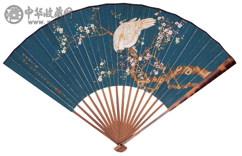 王道 瞿启甲 1939年作 细笔花鸟 行楷 成扇 设色纸本