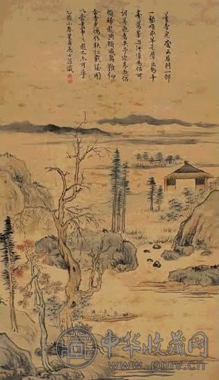 谢兰生 乙酉(1825年)作 山水 镜心 设色绢本