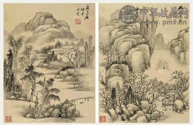 明末清初 樊圻 仿古山水 册页(8开选2)