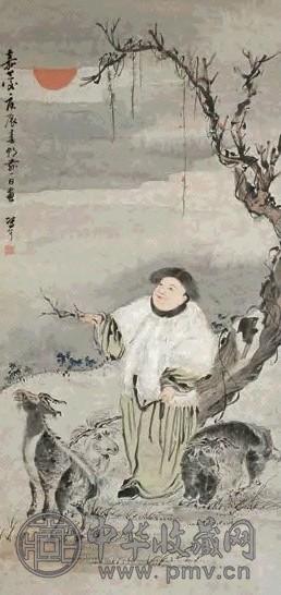 冯箕 1820年作 三羊开泰 立轴 设色纸本