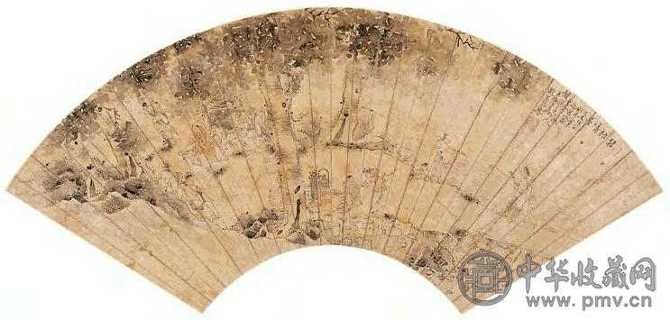 葛尊 碧梧清暑 扇面 设色纸本