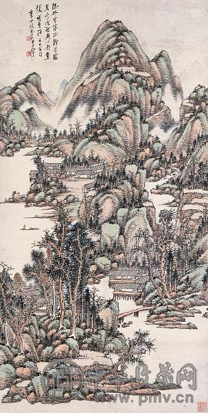 许孙穆 湖山秋色 立轴 设色纸本