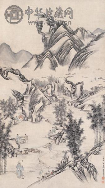 葛尊 竹林七贤图 立轴 设色纸本