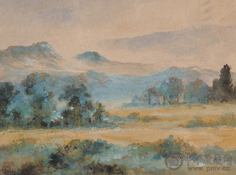 朱士杰 渺茫远山 水彩 纸本 框