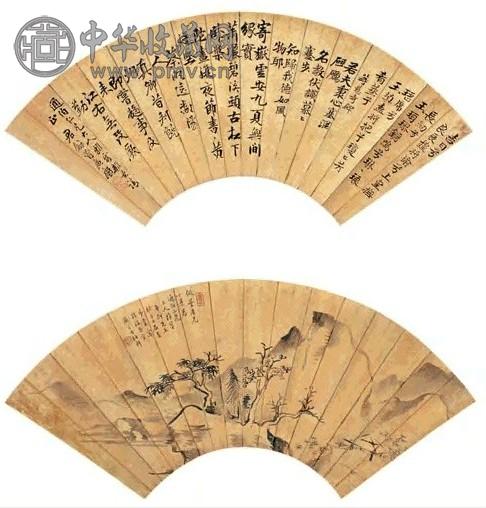 胡石查 山水 扇轴 设色纸本