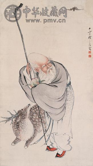 张之溶 寿星图 立轴 设色纸本