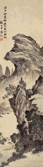 清 顾大申 荒江钓艇 轴