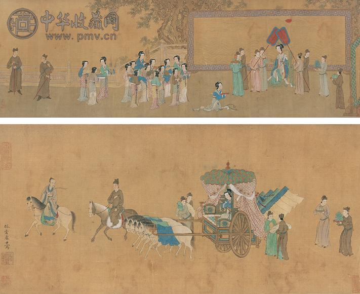 王振鹏(款) 仿步辇图 手卷 绢本