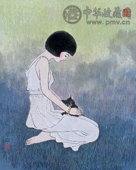 徐启雄 工笔人物 片 设色纸本