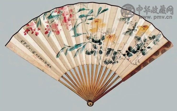 宋君方 花卉、书法 扇面 纸本