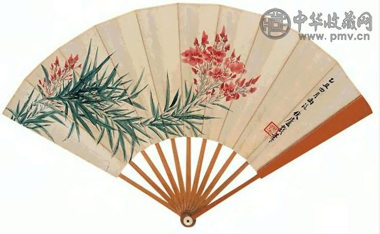 马叙伦 甲子(1924)年作 书法、花卉 成扇 纸本设色