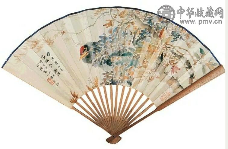 张星阶 花鸟 书法 扇面 纸本