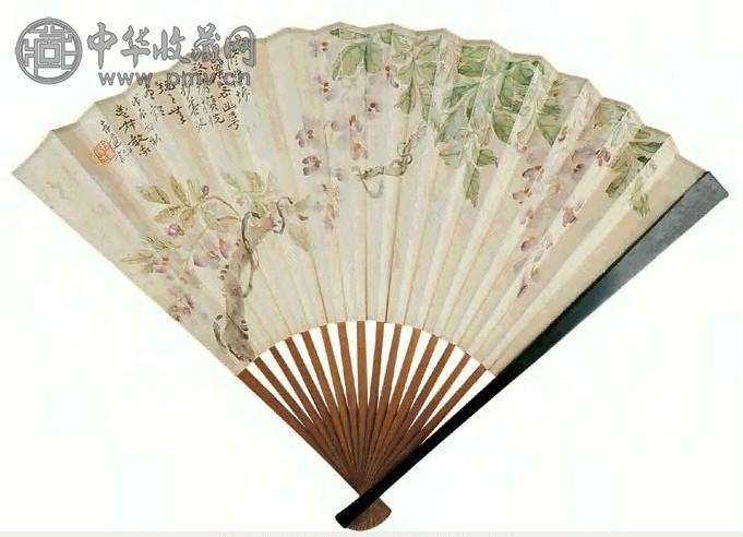 高存道 藤花 书法 扇面 纸本