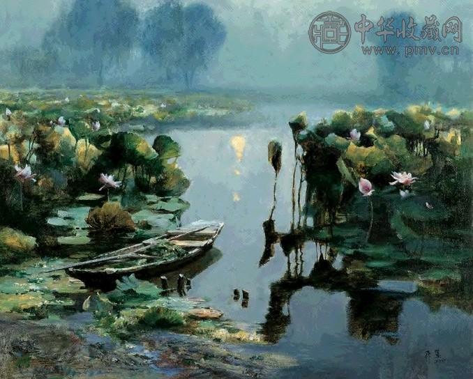 崔开玺 2000年 月夜荷塘 布面油画