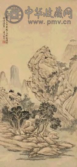 金龙节 己丑(1889年)作 松山读书 立轴 设色绢本