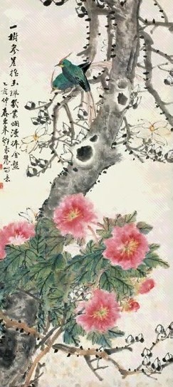 邓怀农 1915年作 花鸟 立轴 设色纸本