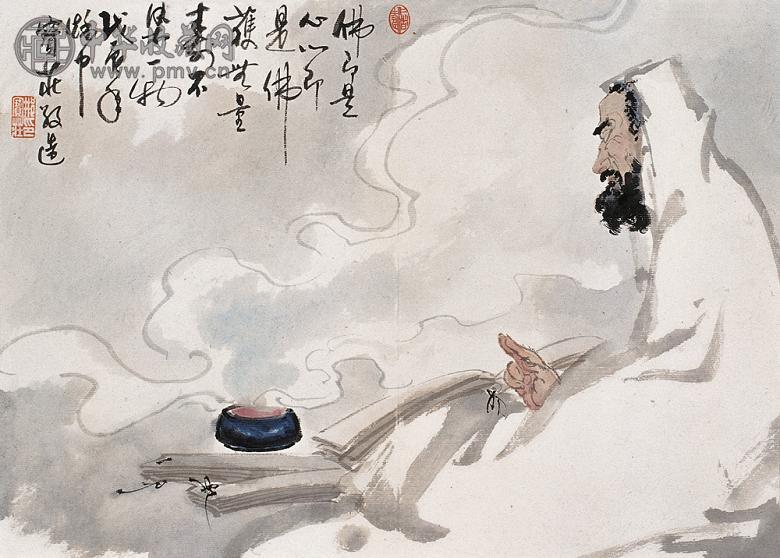 邢宝庄 戊辰(1988年)作 念佛图 镜心 设色纸本