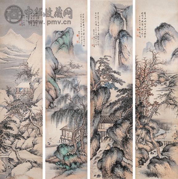 赵松声 己午(1942年)作 四时山水 镜心 设色纸本