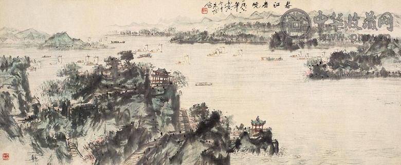 朱恒 春江春晓 横幅 设色纸本