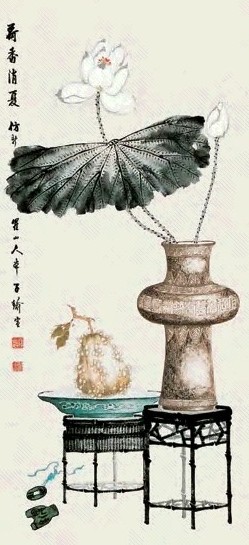 孔子瑜 荷香消夏图 立轴 设色纸本