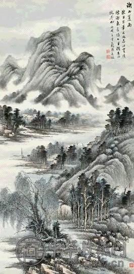 张克龢 1946年作 湖山夏雨图 立轴 设色纸本