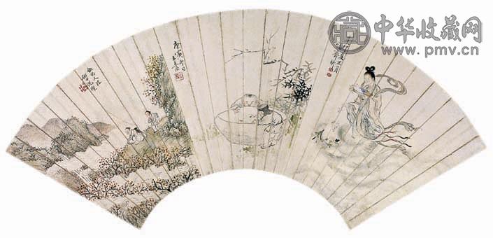 汪圻 王素 倪璨 等 山水人物 扇面 设色纸本