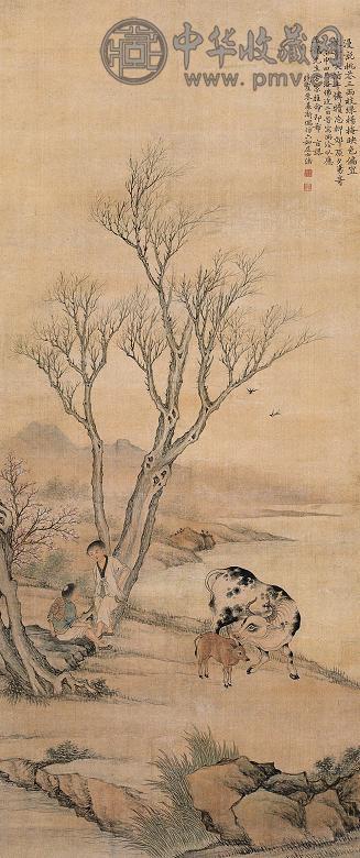 朱鼎新 牧牛图 立轴 设色绢本