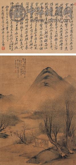 杨柳谷 1872年作 春山赏雨图 立轴 设色绢本