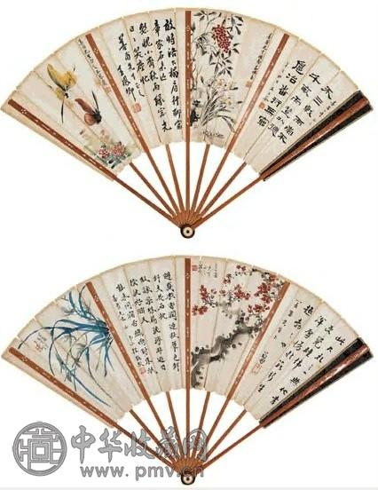 程砚秋 1931年作 书画合璧 扇面 设色纸本