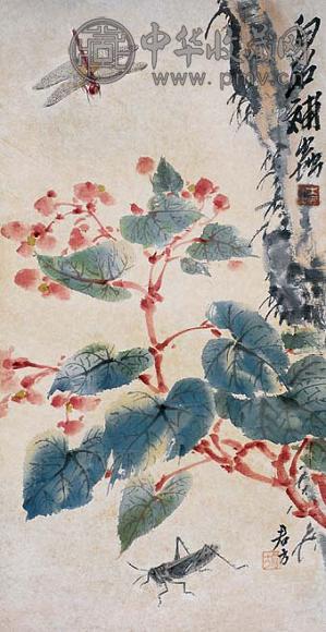 齐白石 宋君方(款) 花卉草虫 立轴 设色纸本