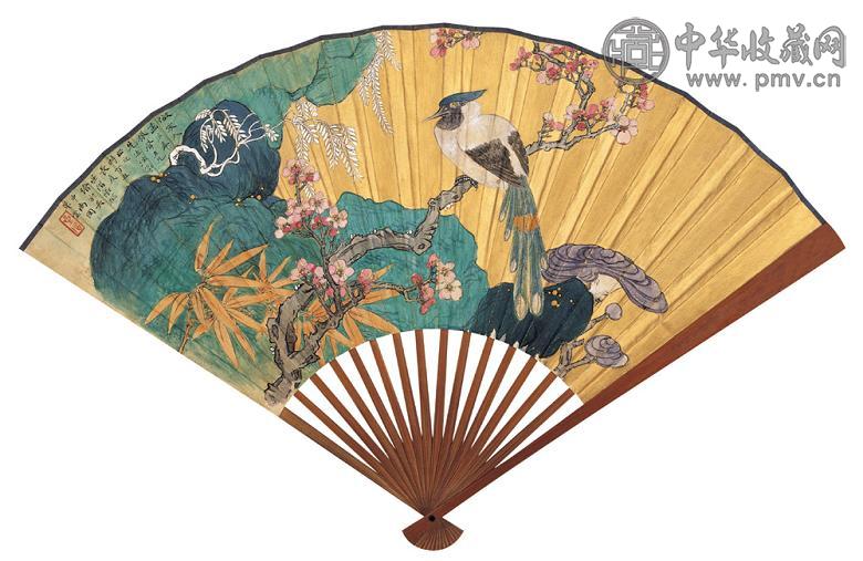 张星阶 丁丑(1937年)作 以介眉寿 扇面 设色金笺