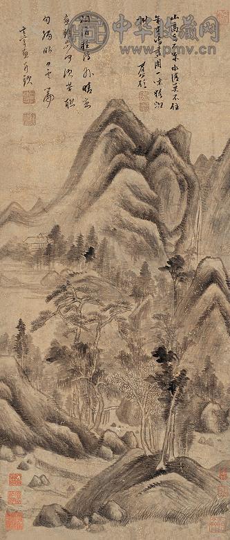 董其昌 山水图 立轴 墨笔洒金笺纸本