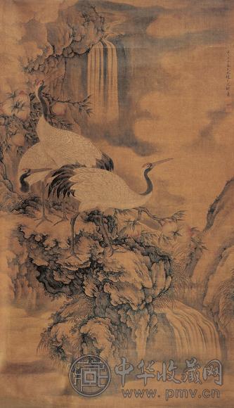 文俶 辛未(1631年)作 鹤寿图 立轴 设色绢本