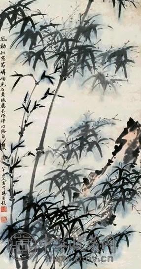 方介堪 竹石双清图 镜心 设色纸本