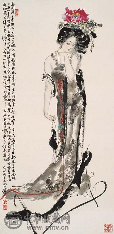 薛林兴 杨贵妃 立轴 设色纸本