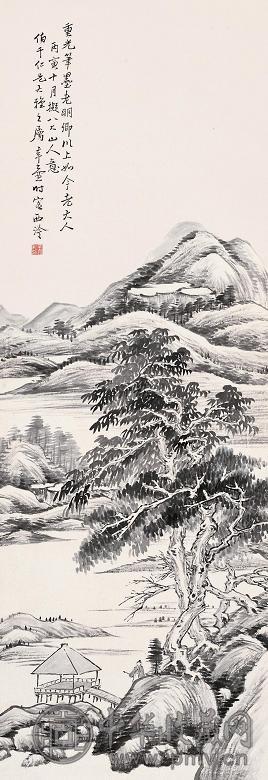 楼辛壶 1926年作 水墨山水 立轴 水墨纸本