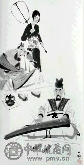 傅益均 扶琴图 立轴 水墨纸本