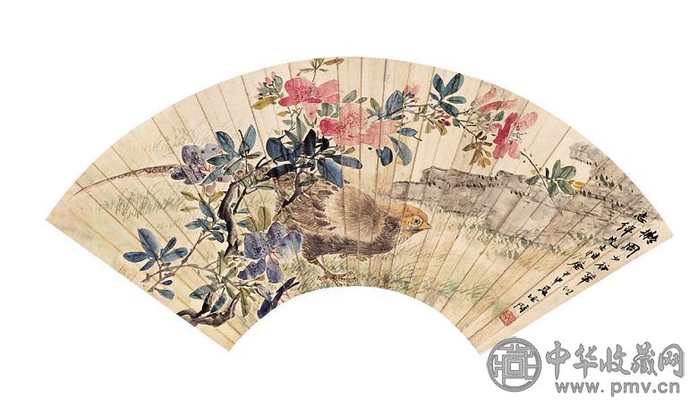 张星阶 甲申(1944年)作 花鸟 扇面镜心 设色纸本